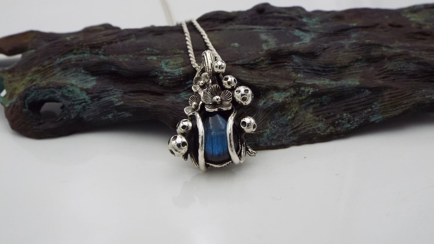 Magical Labradorite Mushroom and Flower Necklace
