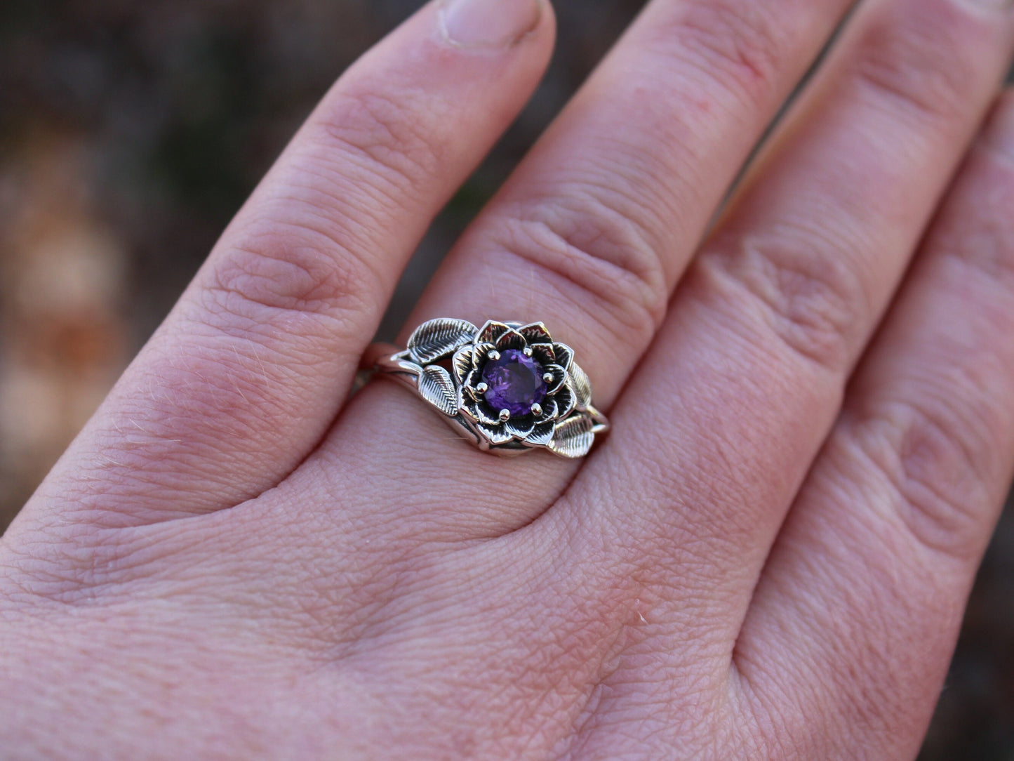 Radiant Bloom - Sterling Silver Amethyst Lotus Ring