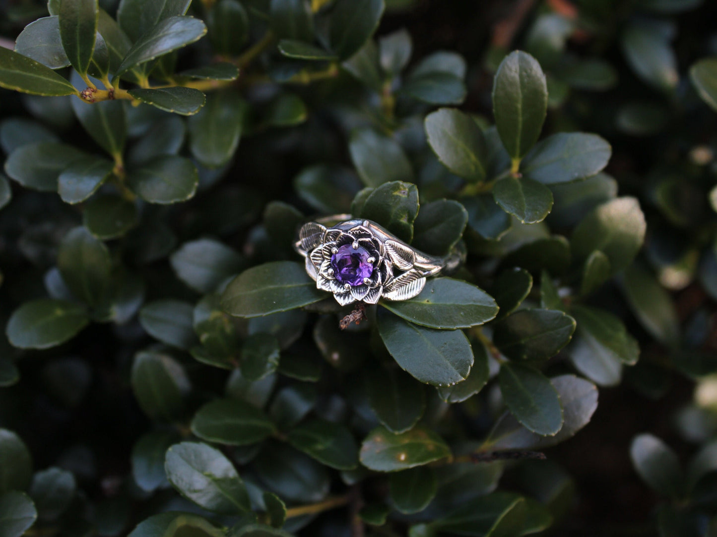 Radiant Bloom - Sterling Silver Amethyst Lotus Ring