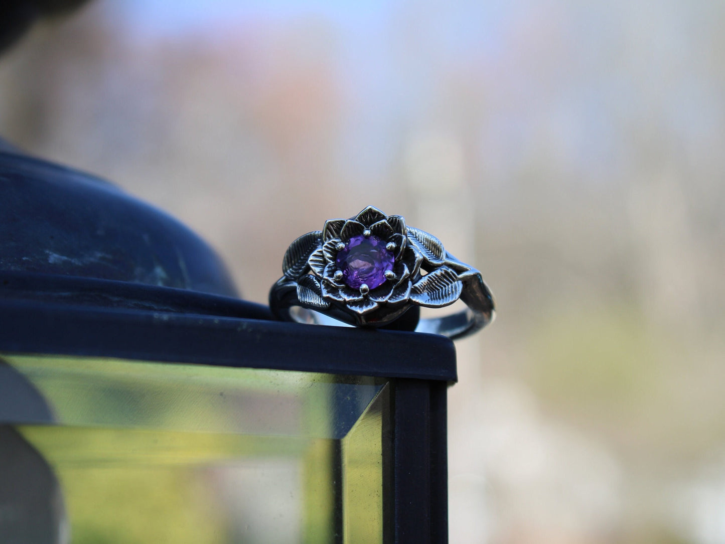 Radiant Bloom - Sterling Silver Amethyst Lotus Ring