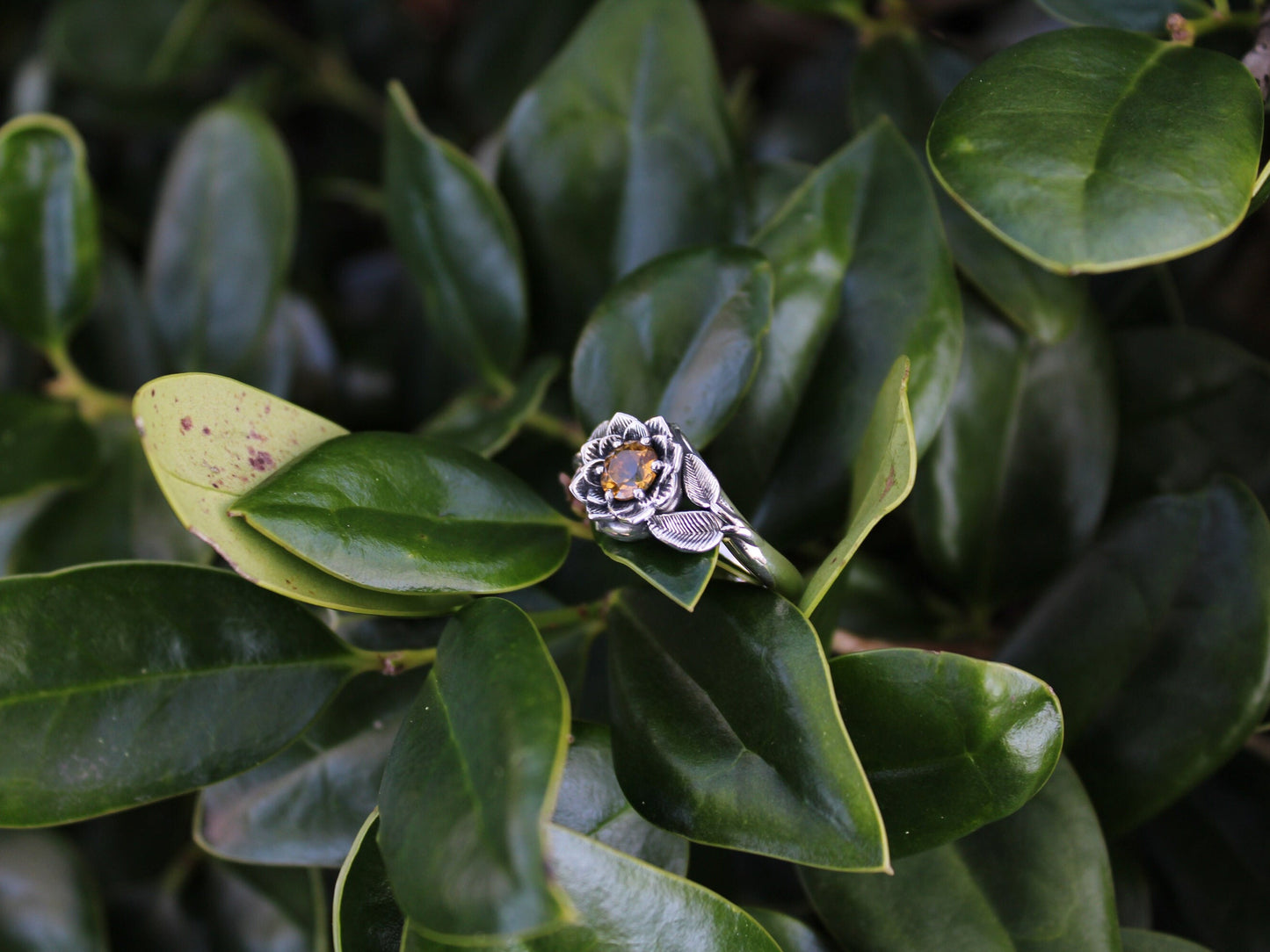 Radiant Bloom, Sterling Silver Citrine Lotus Ring - JF Fantasy Jewelry