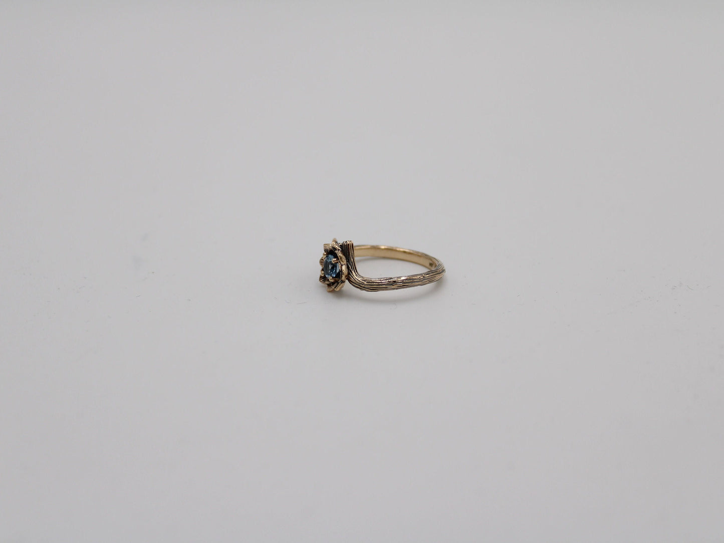 Sea of Petals, Aquamarine Gold Lotus Engagement Ring - JF Fantasy Jewelry