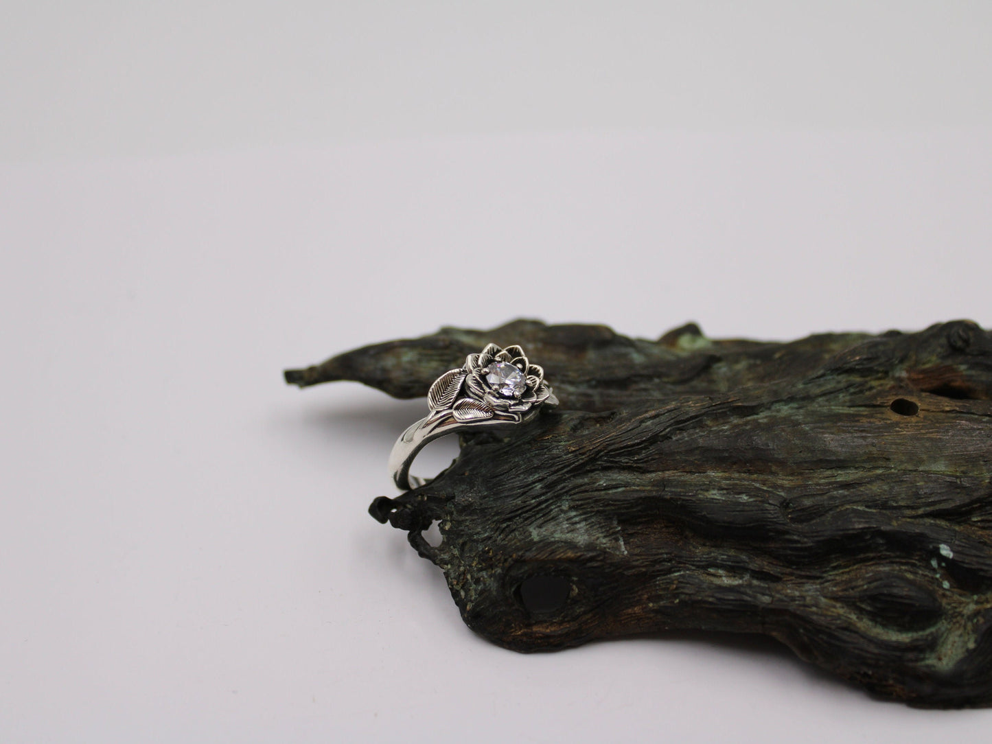 Radiant Bloom Set, Sterling Silver Moissanite Lotus Bridal Set - JF Fantasy Jewelry