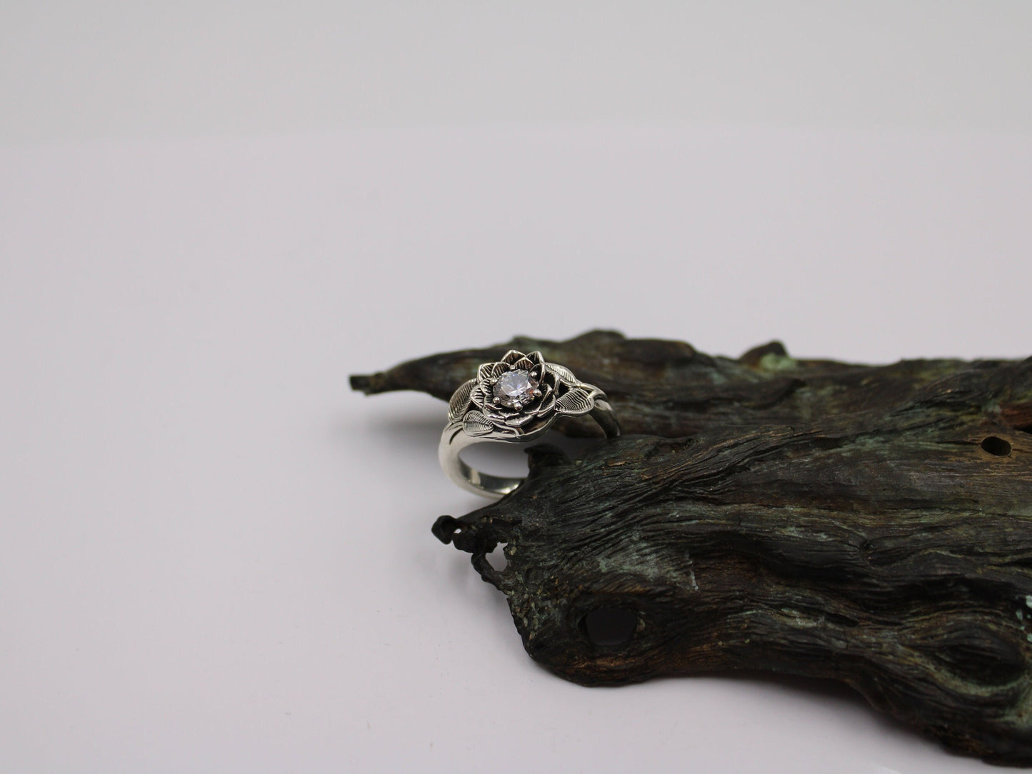 Radiant Bloom - Sterling Silver Moissanite Lotus Ring - JF Fantasy Jewelry