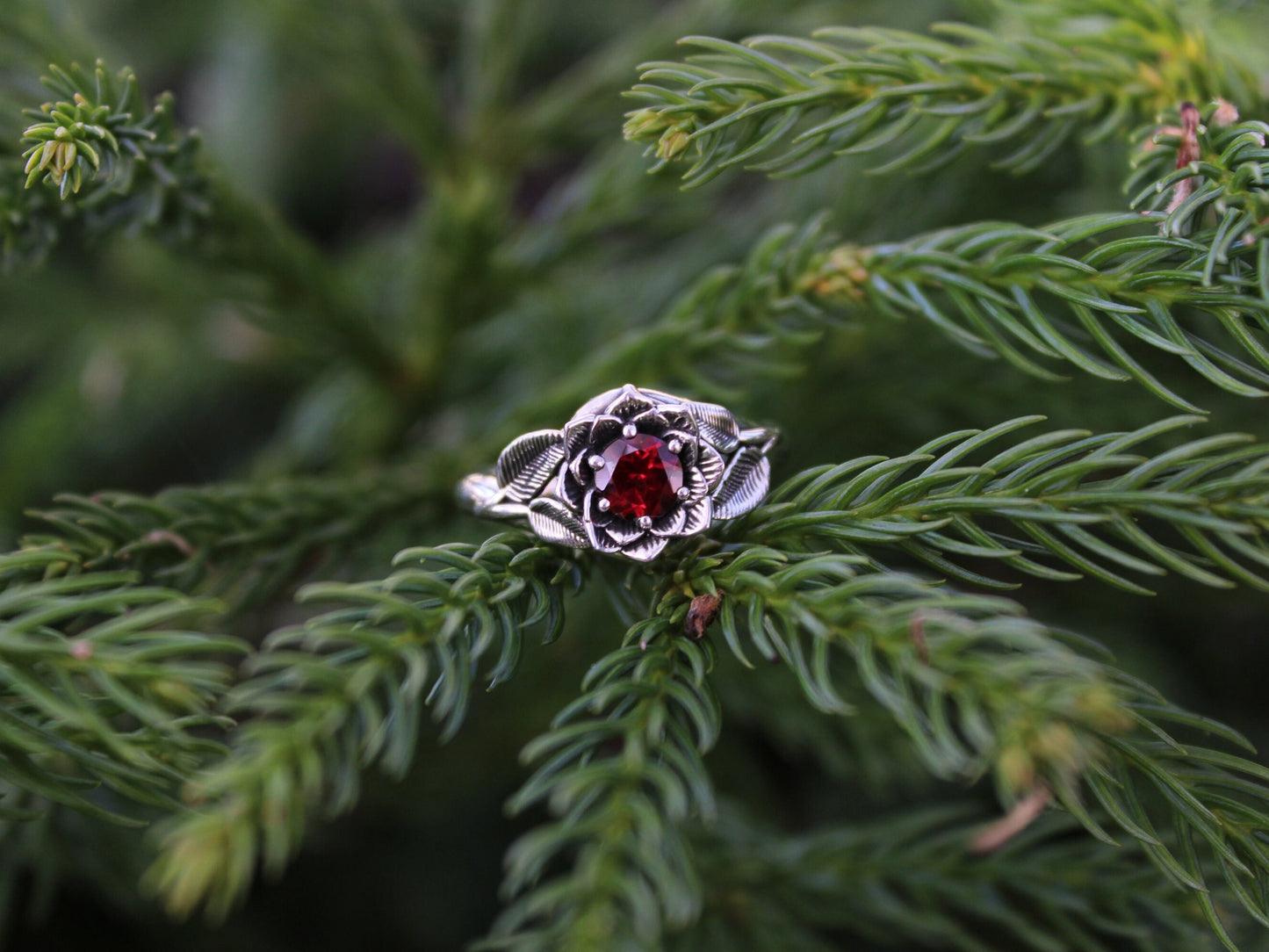 Radiant Bloom - Sterling Silver Garnet Lotus Ring