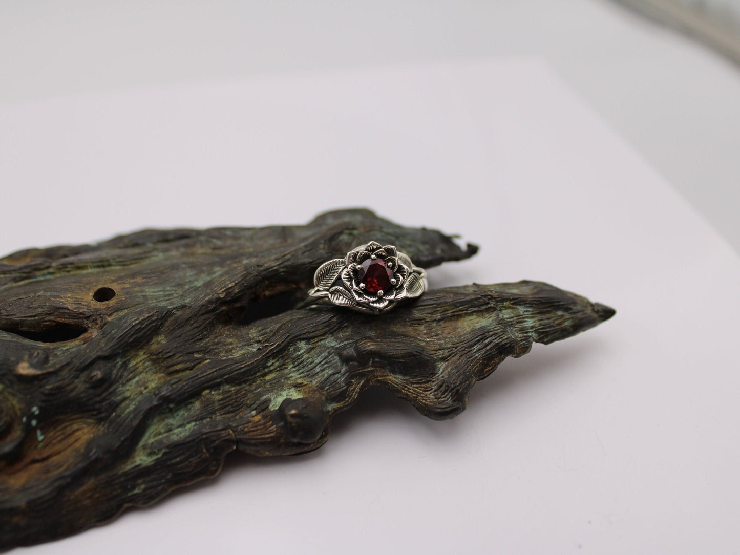 Radiant Bloom - Sterling Silver Garnet Lotus Ring