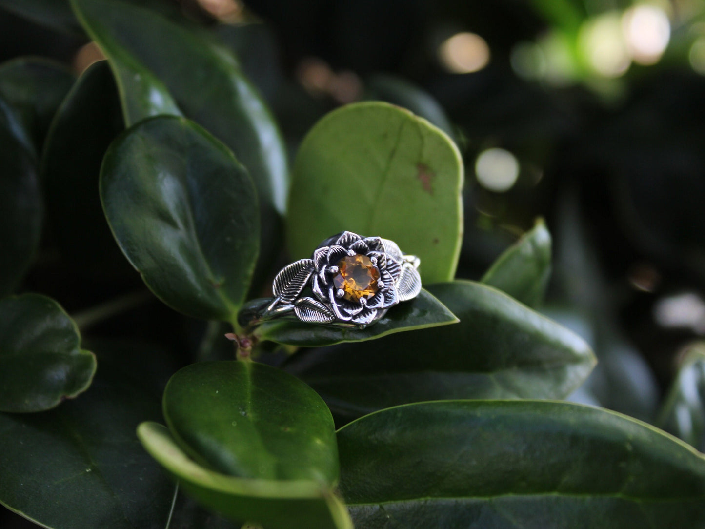 Radiant Bloom, Sterling Silver Citrine Lotus Ring - JF Fantasy Jewelry