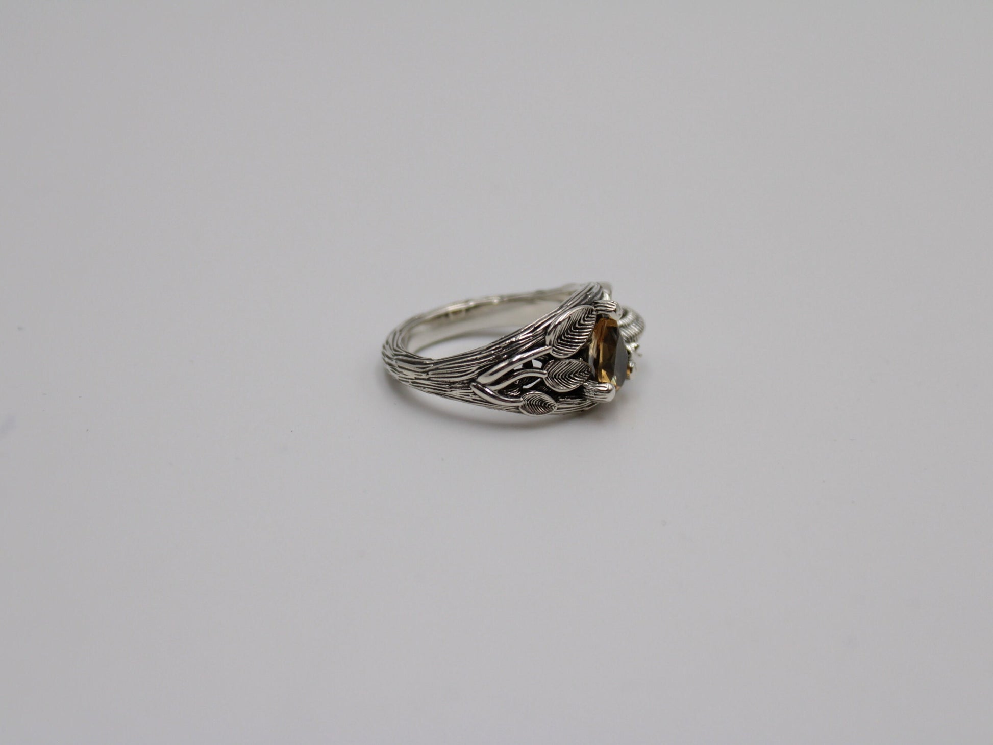 Garden Journey - Citrine Leaf Snail Ring - JF Fantasy Jewelry