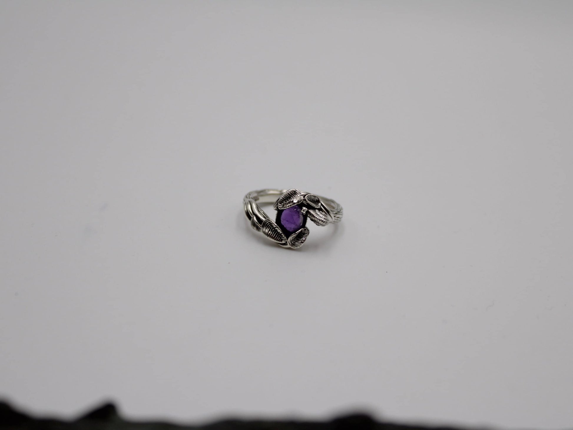 Leafy Trails - Amethyst Snail Ring - JF Fantasy Jewelry