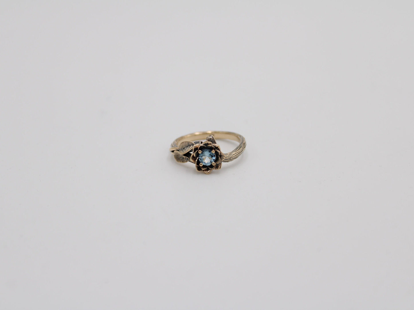 Sea of Petals, Aquamarine Gold Lotus Engagement Ring - JF Fantasy Jewelry