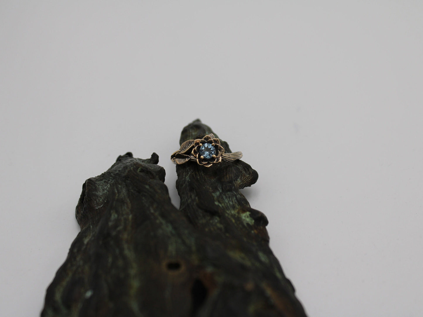 Sea of Petals, Aquamarine Gold Lotus Engagement Ring - JF Fantasy Jewelry