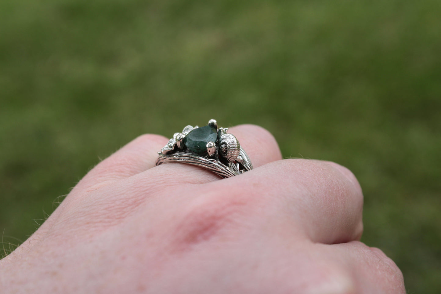Floral Trails - Moss Agate Snail Ring