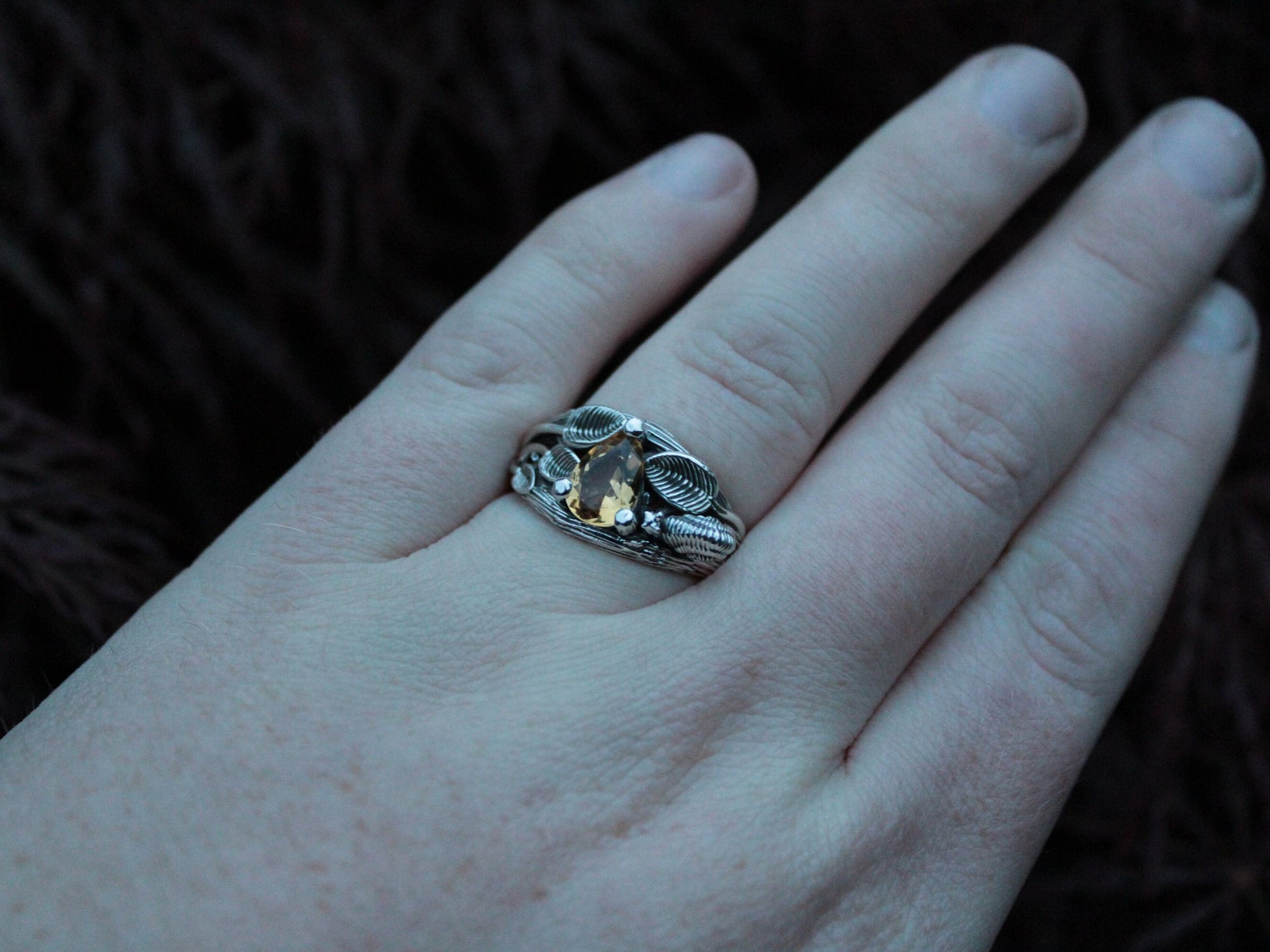 Garden Journey - Citrine Leaf Snail Ring - JF Fantasy Jewelry