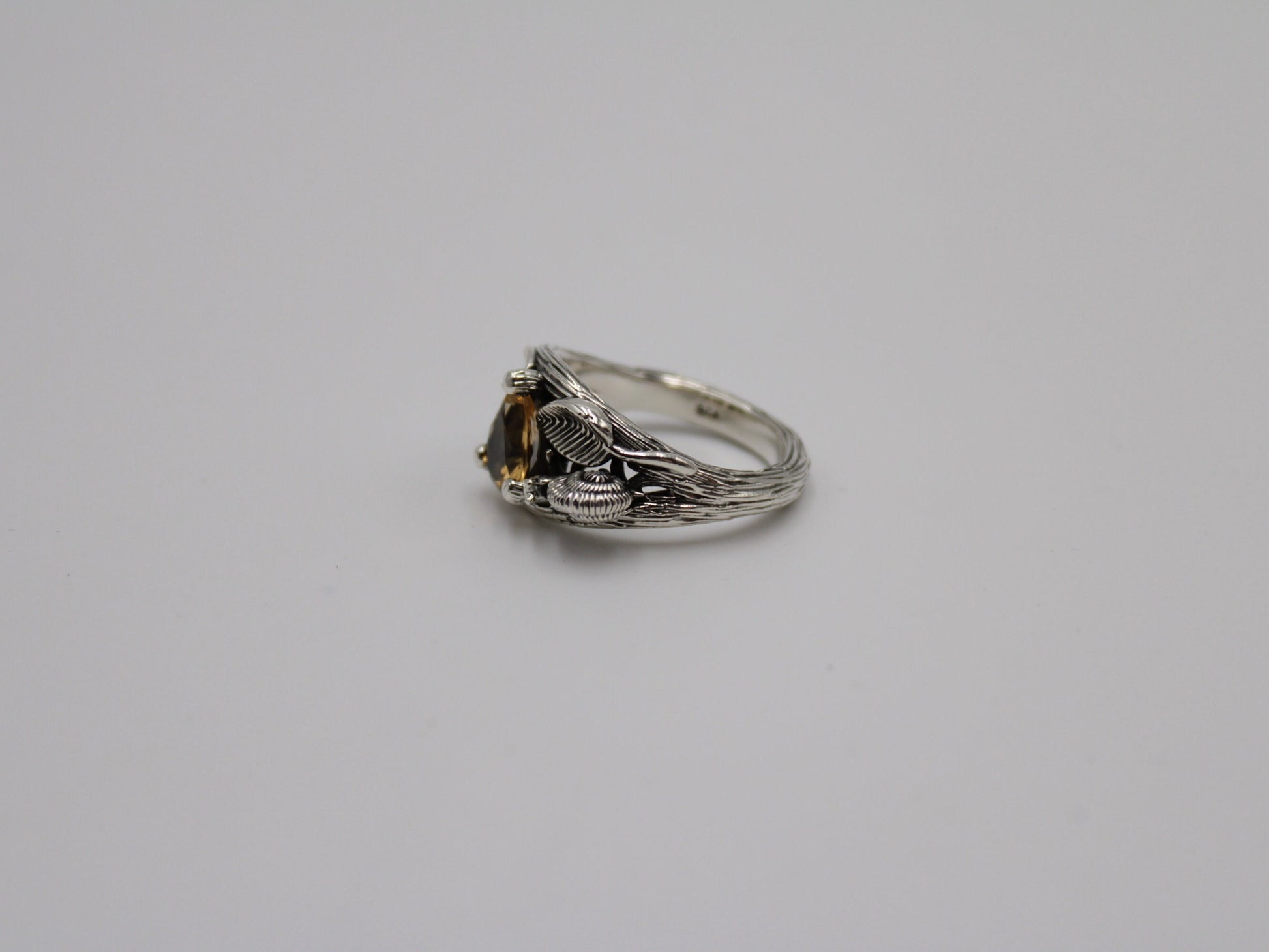 Garden Journey - Citrine Leaf Snail Ring - JF Fantasy Jewelry