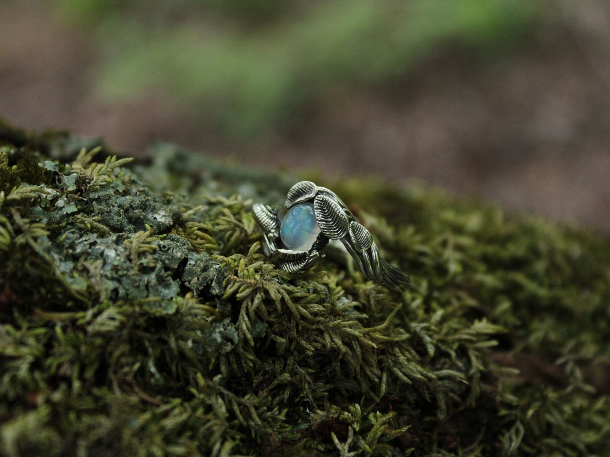 Leafy Trails - Moonstone Snail Ring - JF Fantasy Jewelry