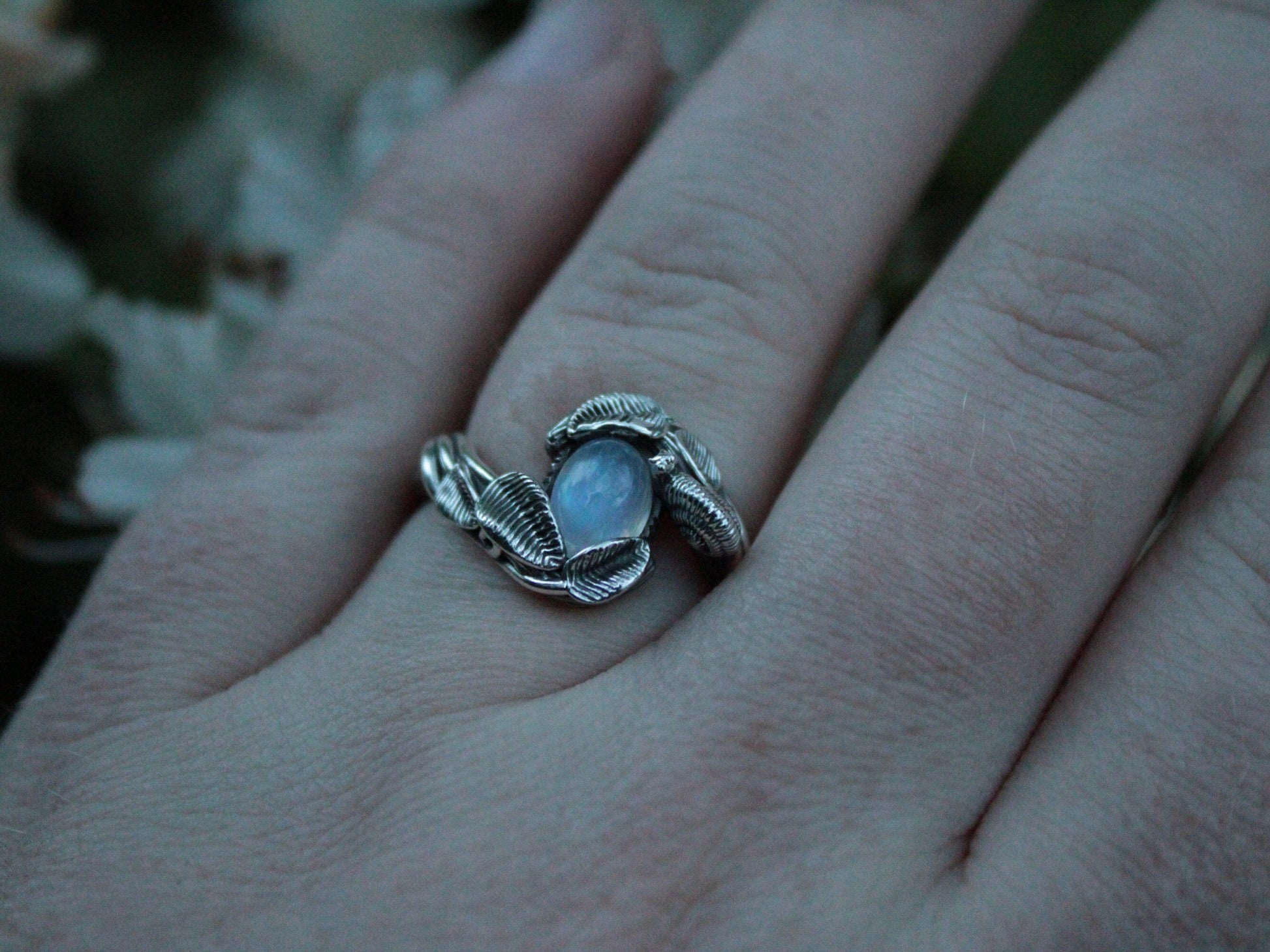 Leafy Trails - Moonstone Snail Ring - JF Fantasy Jewelry