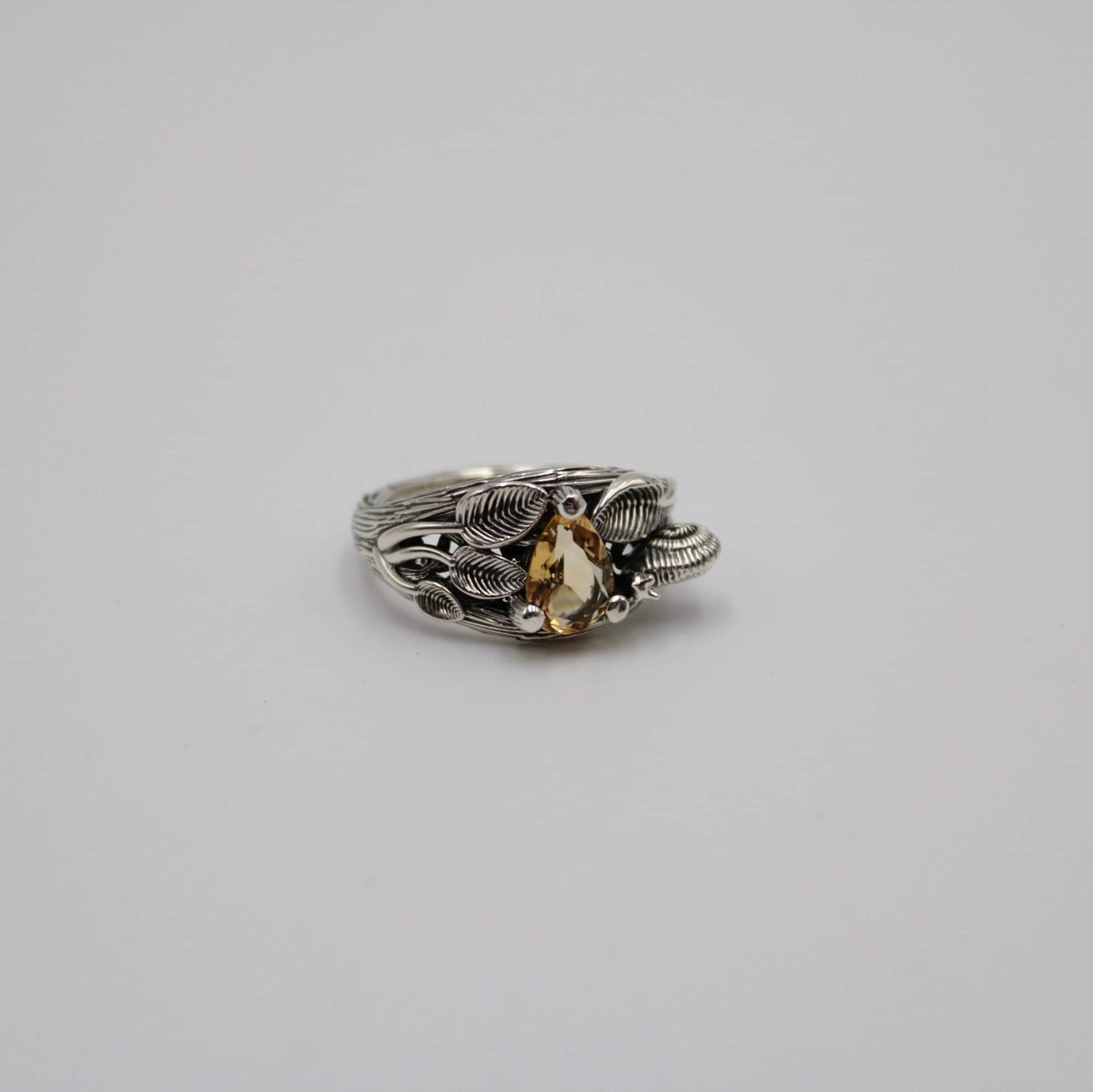 Garden Journey - Citrine Leaf Snail Ring - JF Fantasy Jewelry