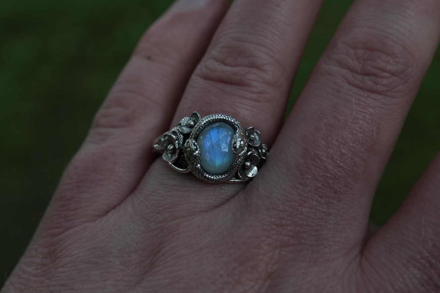 Snake & Bloom Ring – Moonstone Serpent Ring