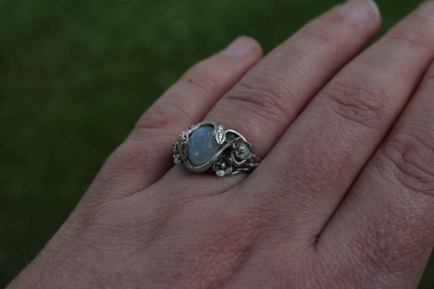 Snake & Bloom Ring – Moonstone Serpent Ring