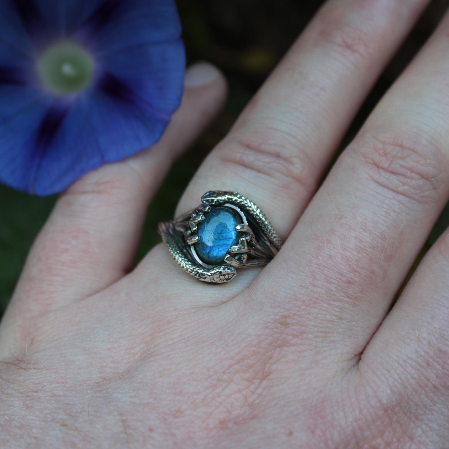 Serpent & Branch Ring - Sterling Silver Labradorite Ring