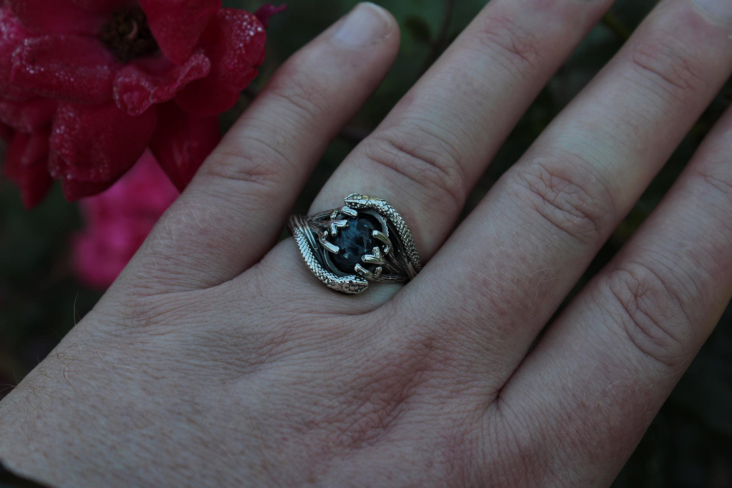 Serpent & Branch Ring - Sterling Silver Pietersite Ring