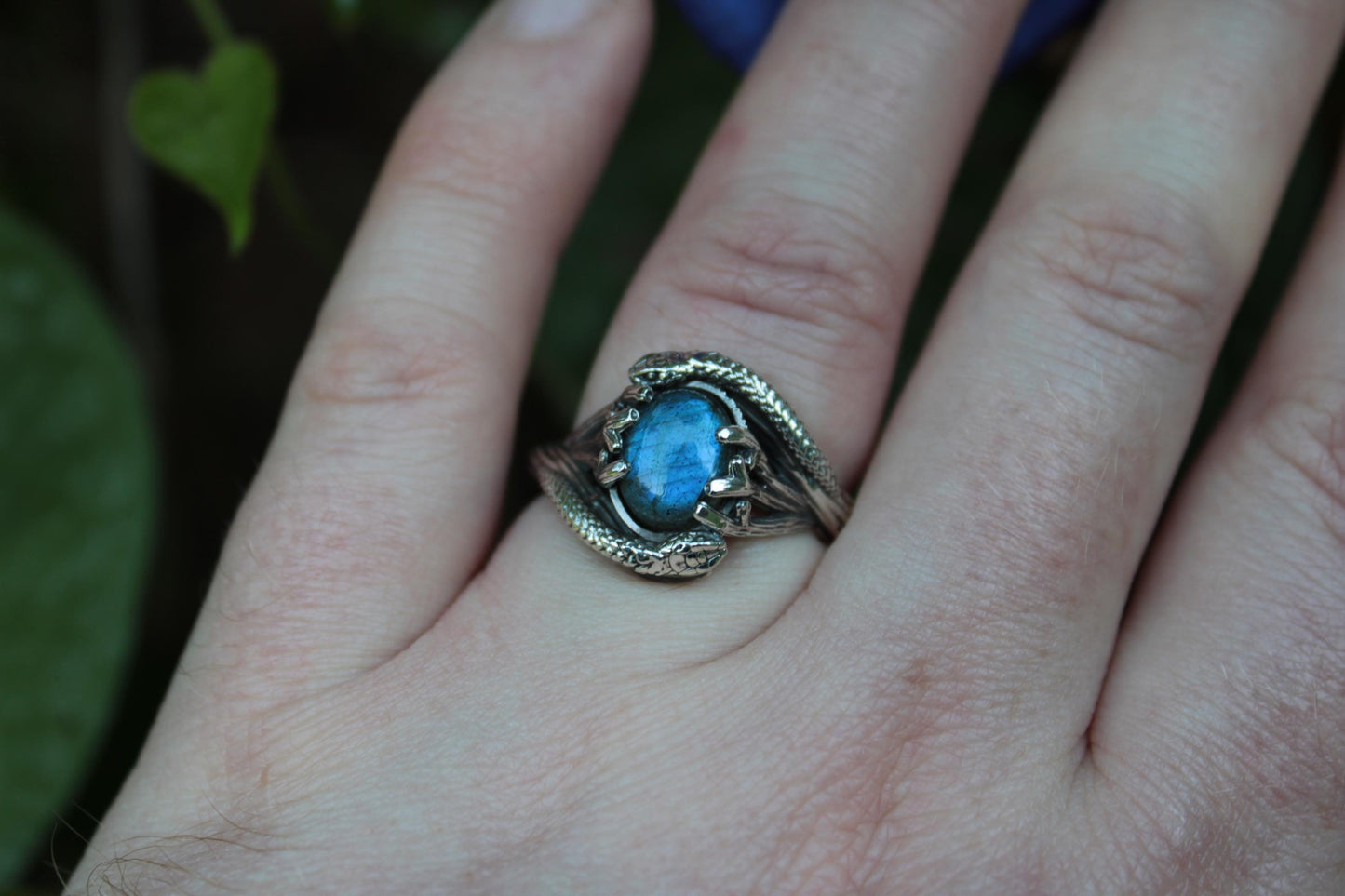 Serpent & Branch Ring - Sterling Silver Labradorite Ring