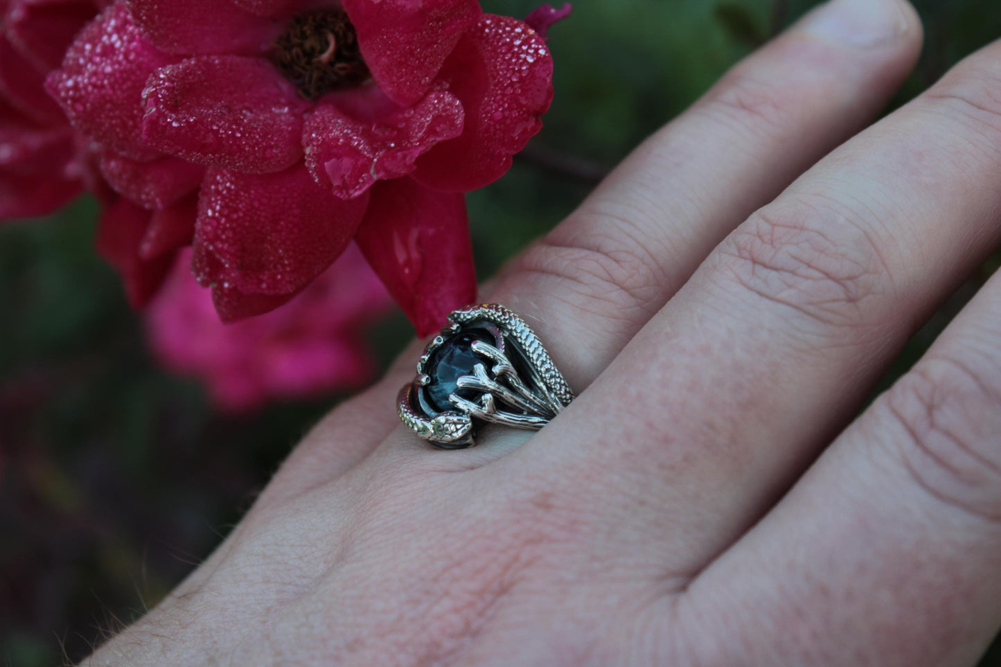 Serpent & Branch Ring - Sterling Silver Pietersite Ring