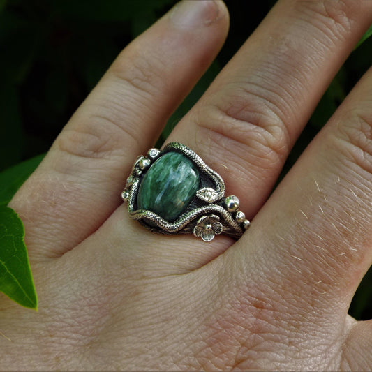 Seraphinite Snake Ring - JF Fantasy Jewelry