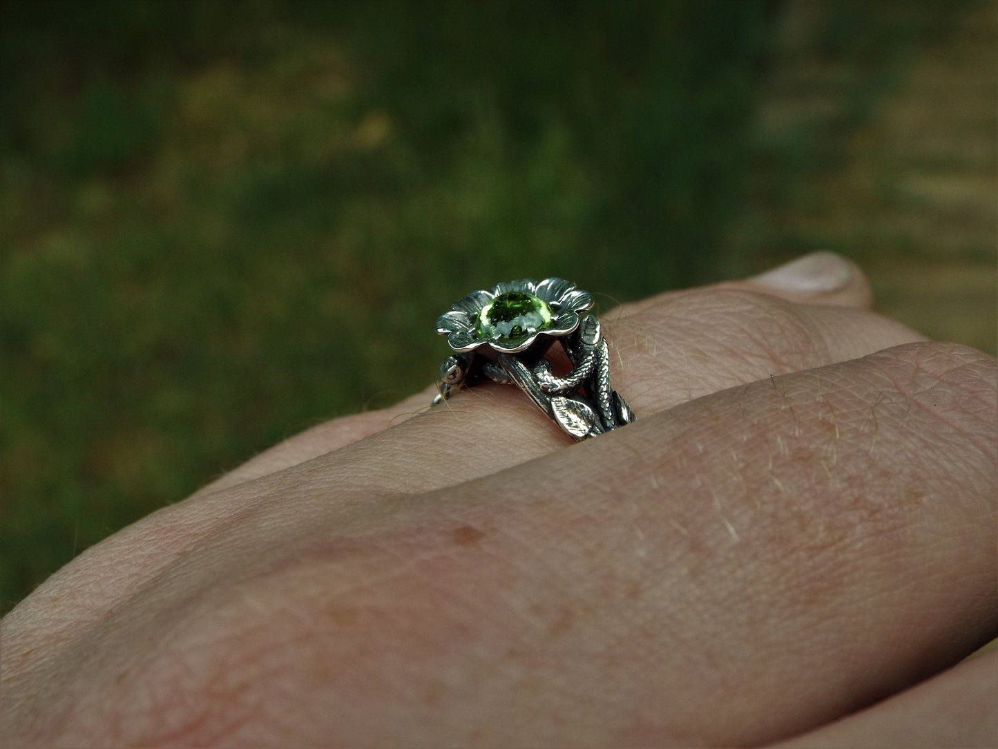 Blossoming Love Peridot Flower Engagement Ring - JF Fantasy Jewelry