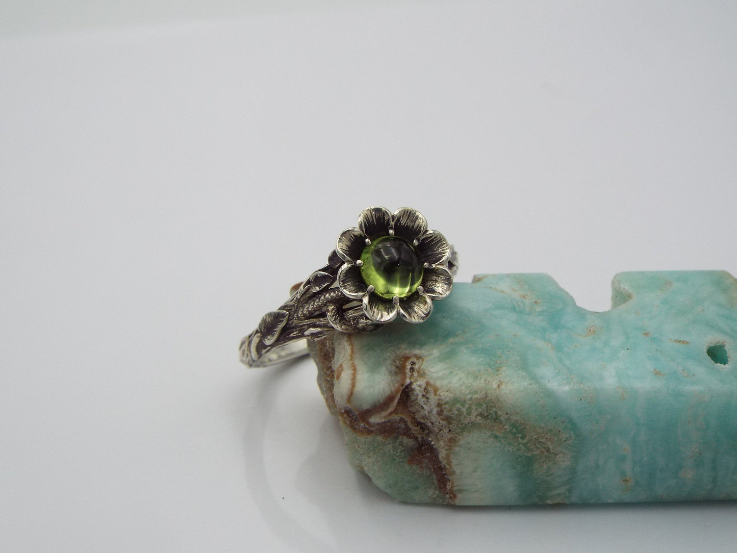 Blossoming Love Peridot Flower Engagement Ring - JF Fantasy Jewelry