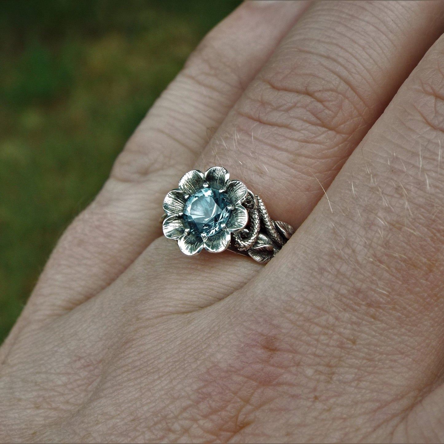 Blossoming Love Blue Topaz Flower Ring - JF Fantasy Jewelry