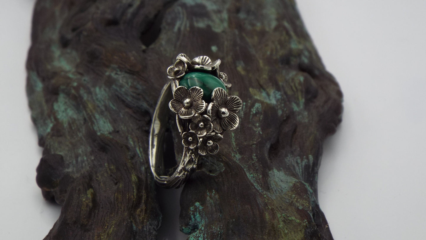 Malachite Flower Ring - JF Fantasy Jewelry
