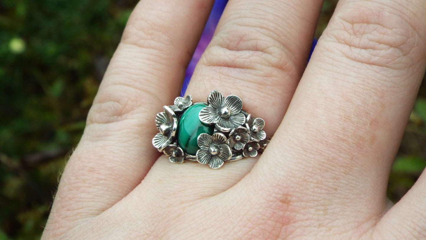 Malachite Flower Ring - JF Fantasy Jewelry