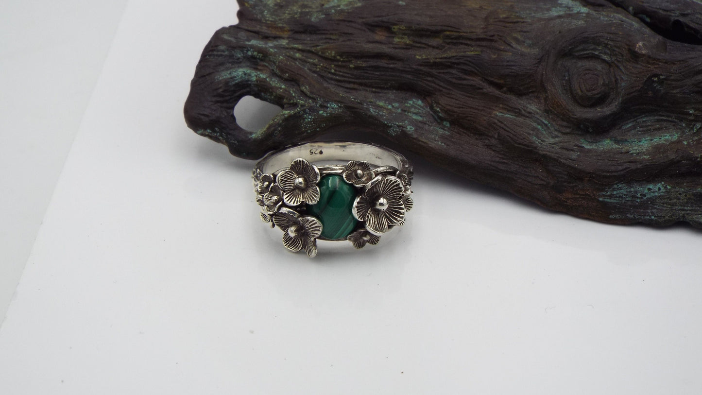 Malachite Flower Ring - JF Fantasy Jewelry