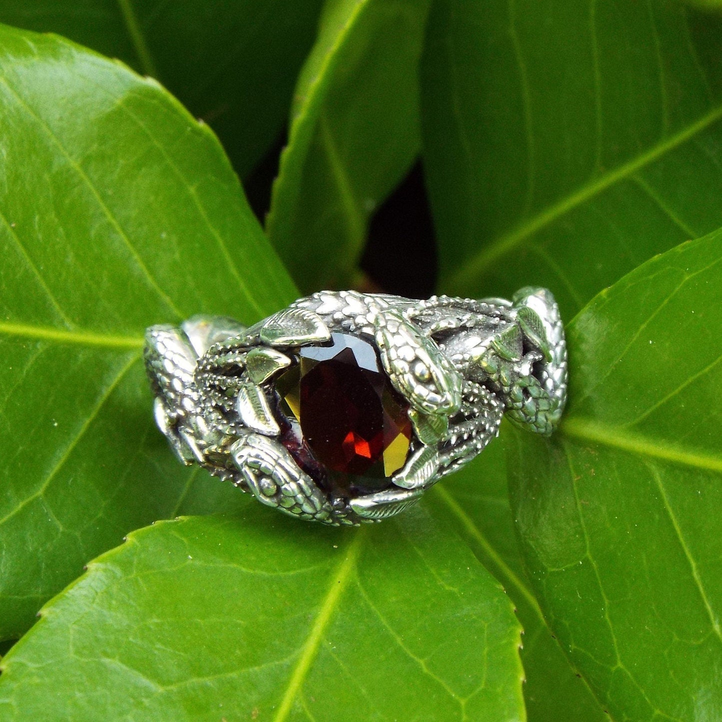 Garnet Snake and Thorn Ring - JF Fantasy Jewelry