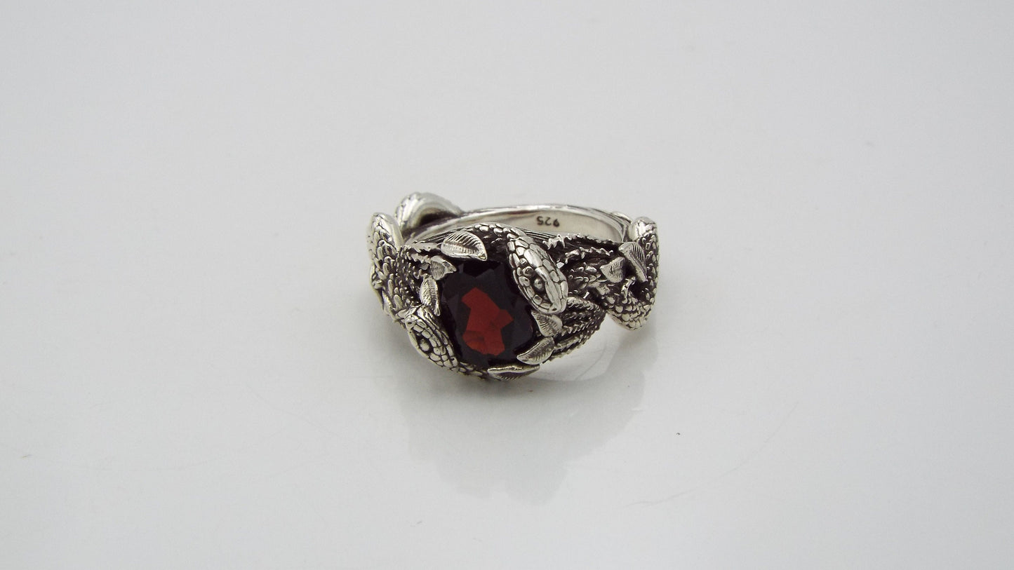 Garnet Snake and Thorn Ring - JF Fantasy Jewelry