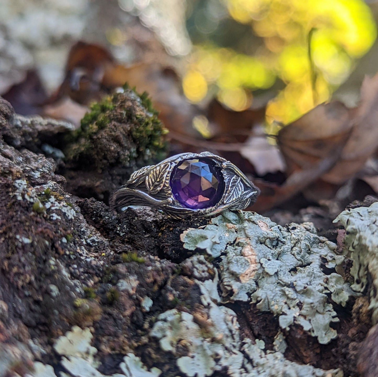 Amethyst Leaf Ring - JF Fantasy Jewelry