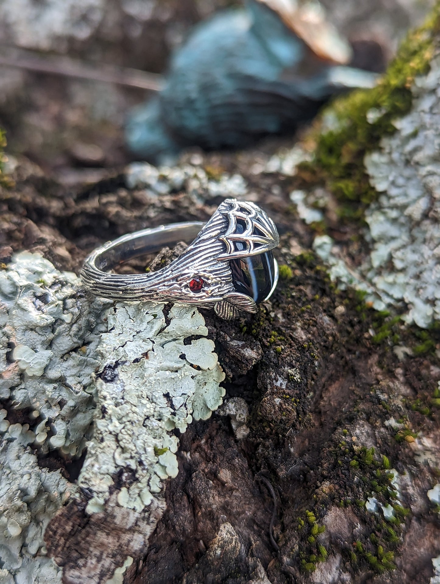 Black Lace Agate Spider Ring - JF Fantasy Jewelry