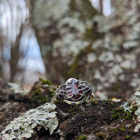 Garnet Teardrop Of The Spider Ring - JF Fantasy Jewelry