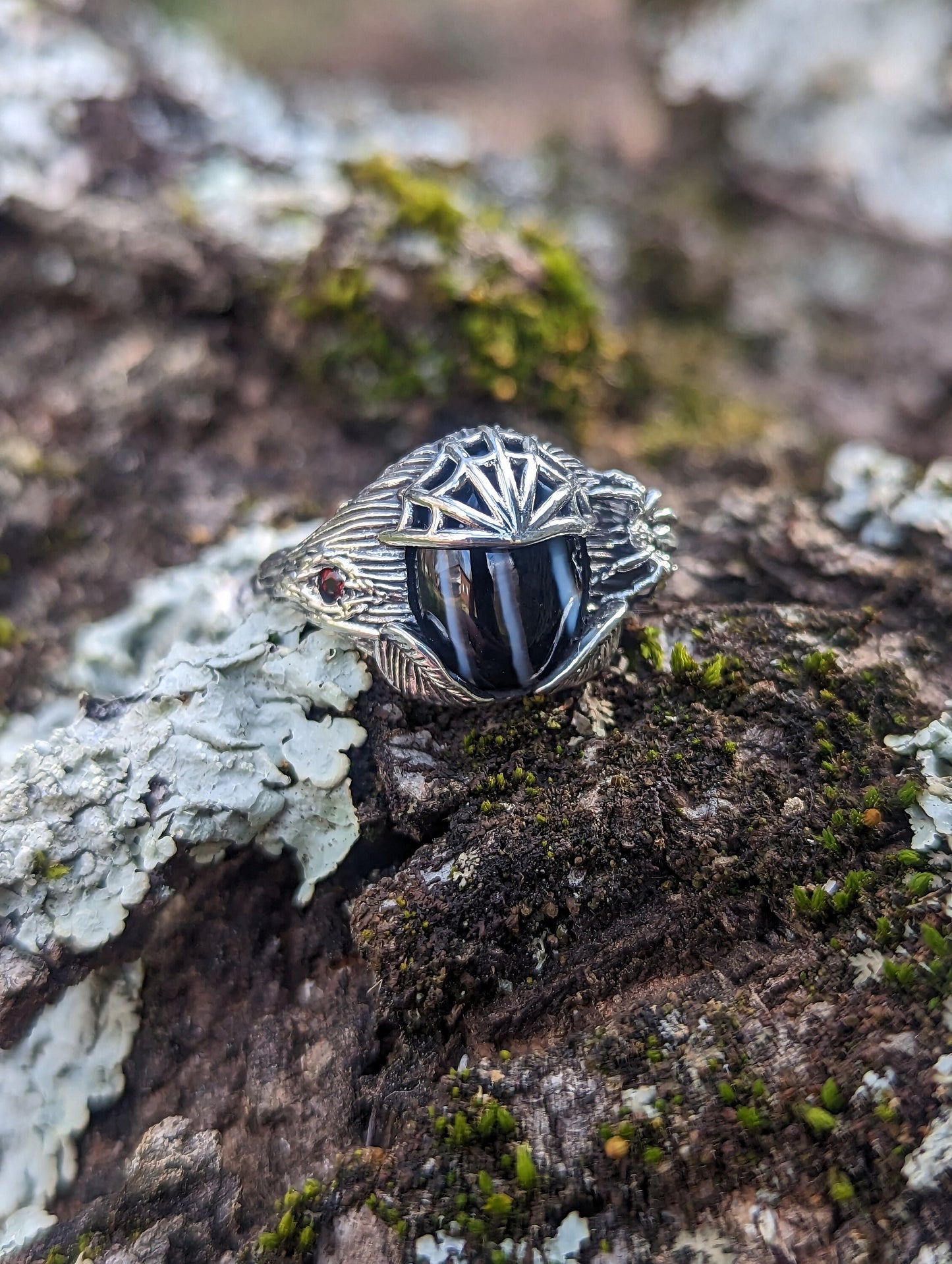 Black Lace Agate Spider Ring - JF Fantasy Jewelry