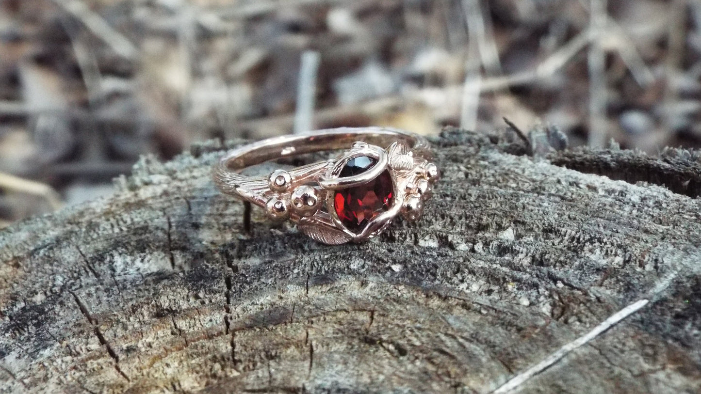 Garnet Mushroom Gold Solitaire Ring - JF Fantasy Jewelry