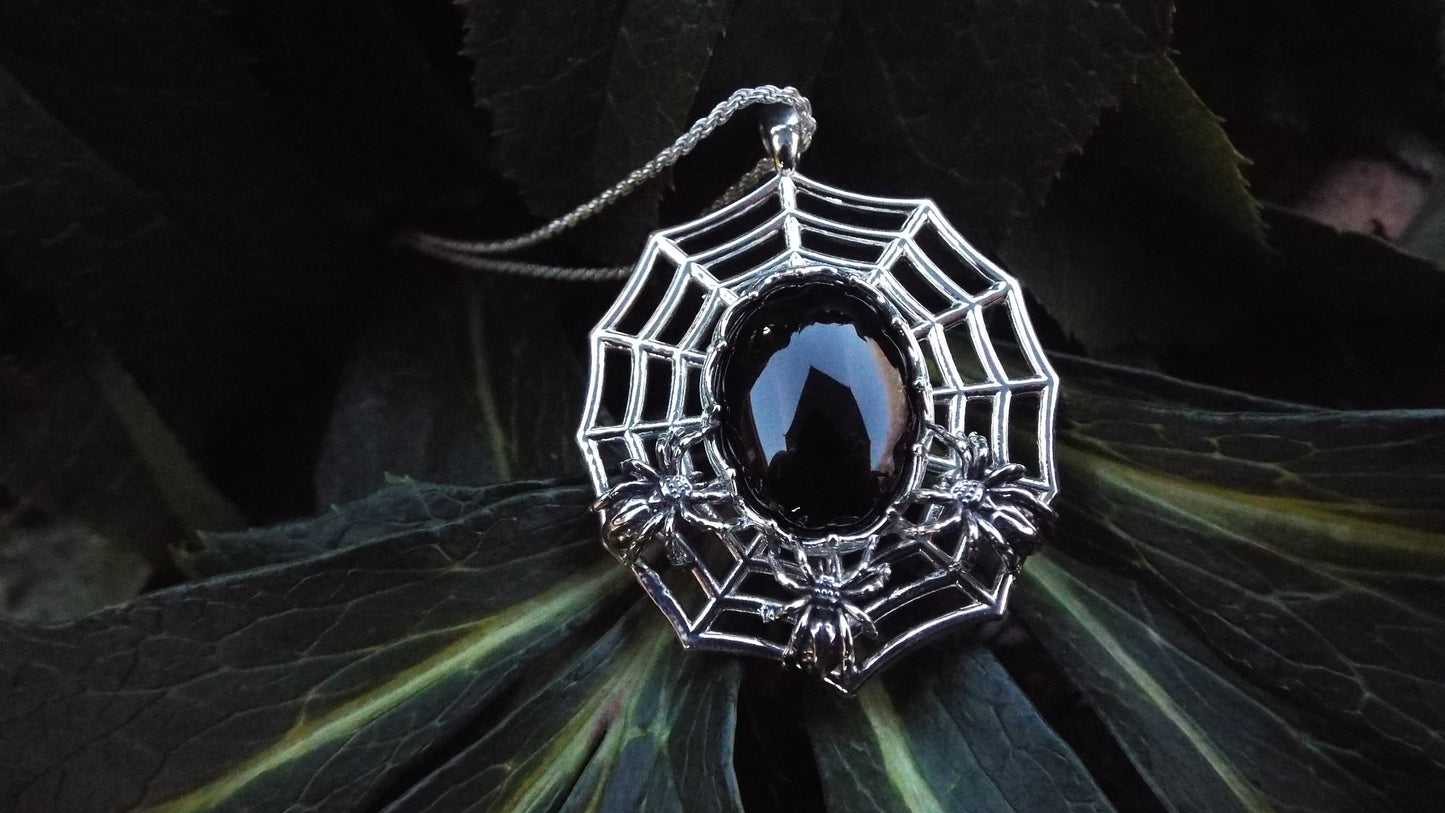 Nest Of Spiders Sterling Silver Necklace with Black Onyx Spider Pendant - JF Fantasy Jewelry