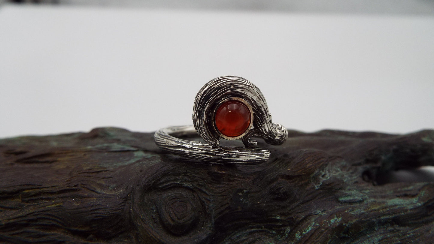 The Red Wizard - Two Tone Mage Staff Ring with Carnelian - JF Fantasy Jewelry