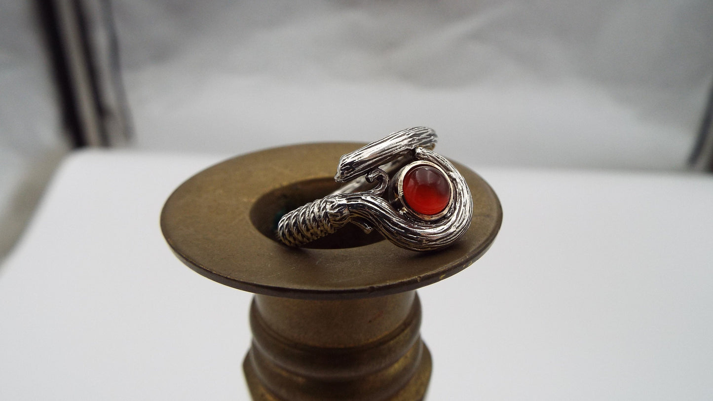 The Red Wizard - Two Tone Mage Staff Ring with Carnelian - JF Fantasy Jewelry