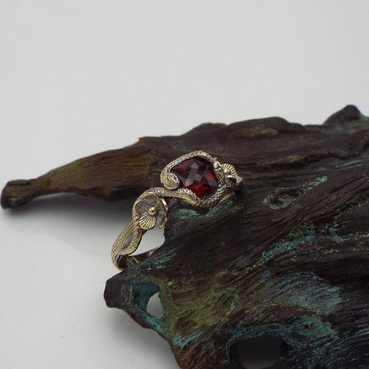 Serpent's Embrace - Snake and Flower Engagement Ring - JF Fantasy Jewelry