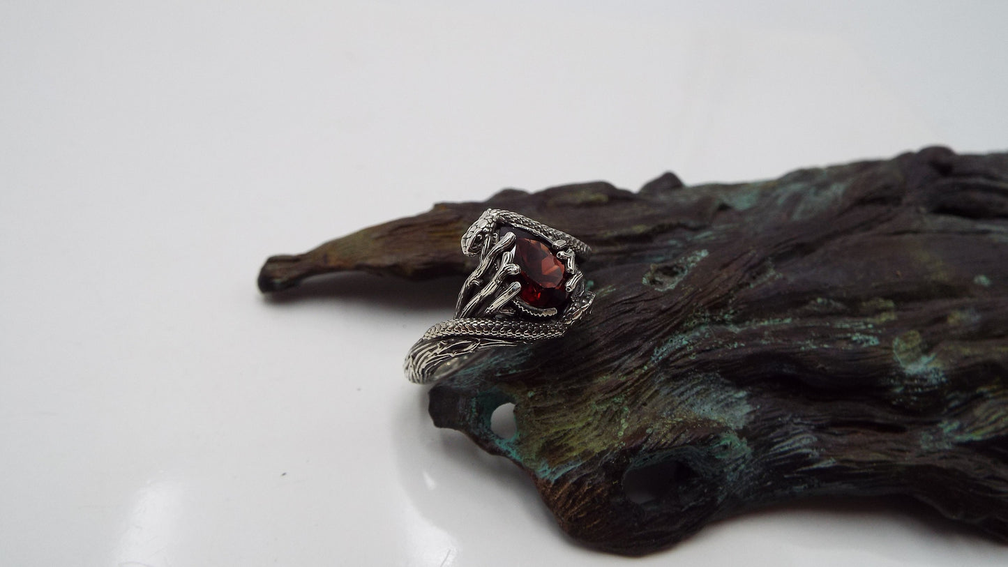Teardrop Garnet Snake Ring - JF Fantasy Jewelry
