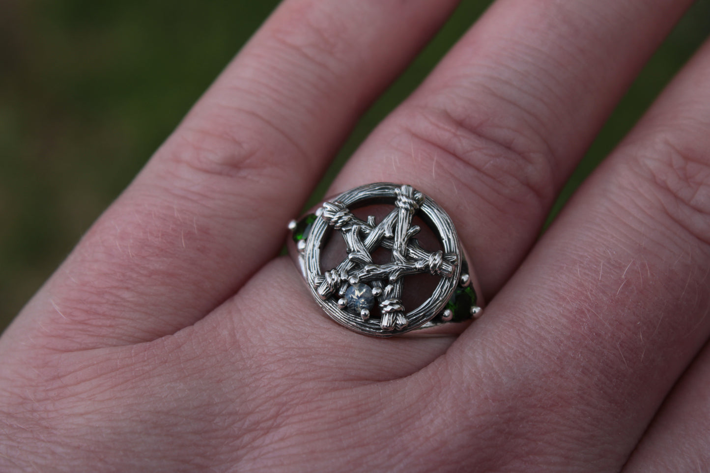 Witch's Star - Moonstone and Emerald Ring - JF Fantasy Jewelry