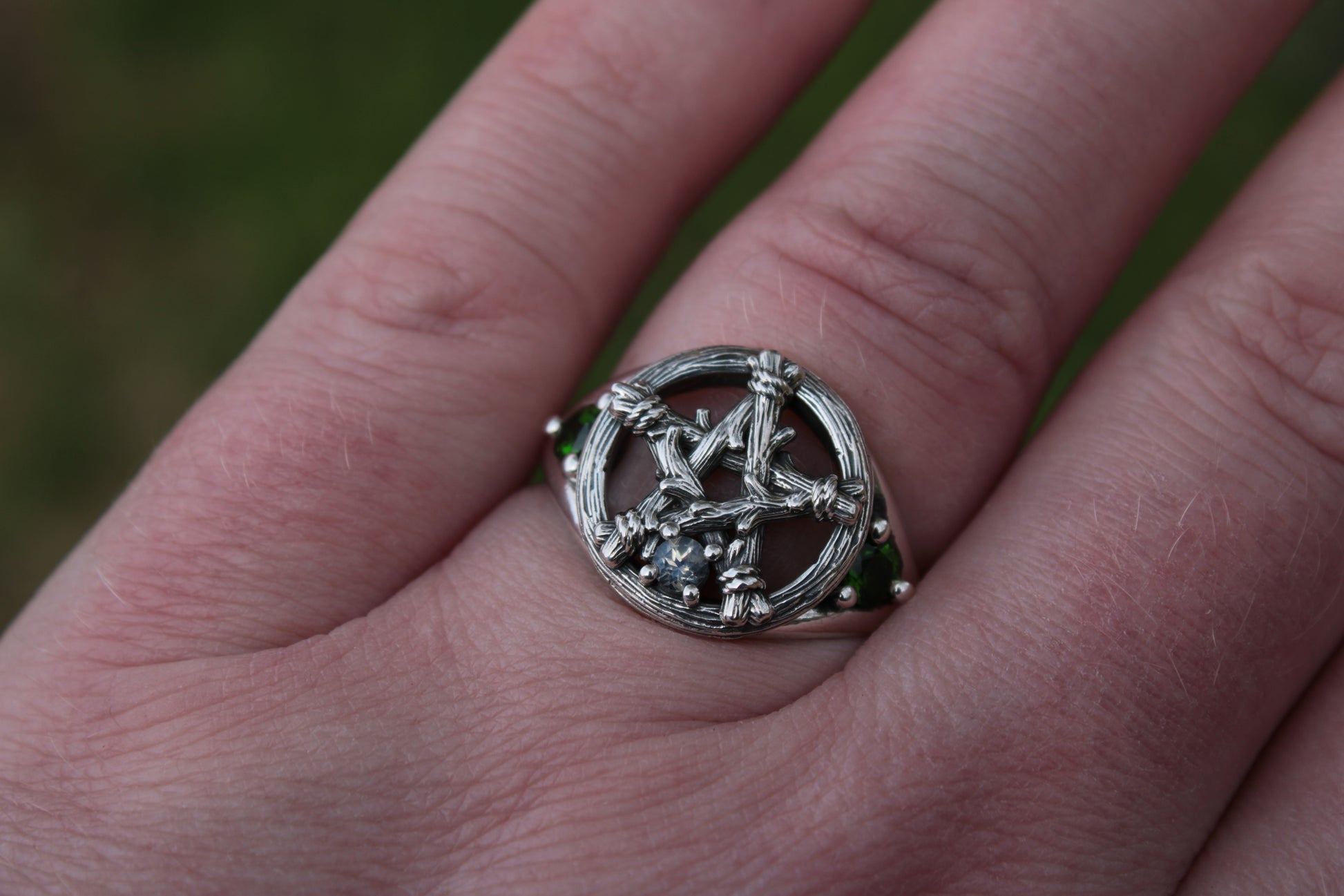 Witch's Star - Moonstone and Emerald Ring - JF Fantasy Jewelry