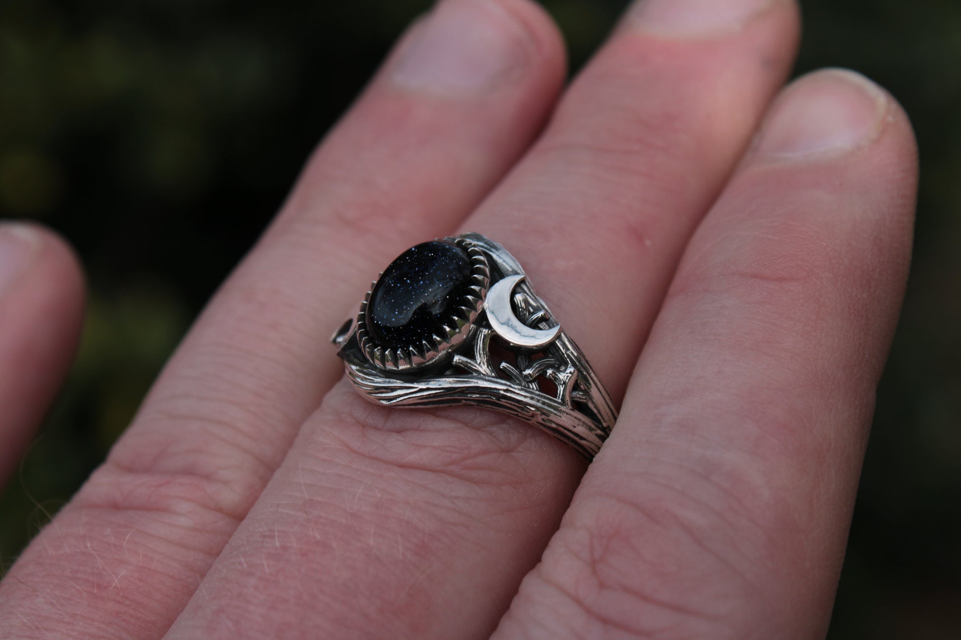 Witchlight Ring - Blue Sunstone Sterling Silver Ring - JF Fantasy Jewelry
