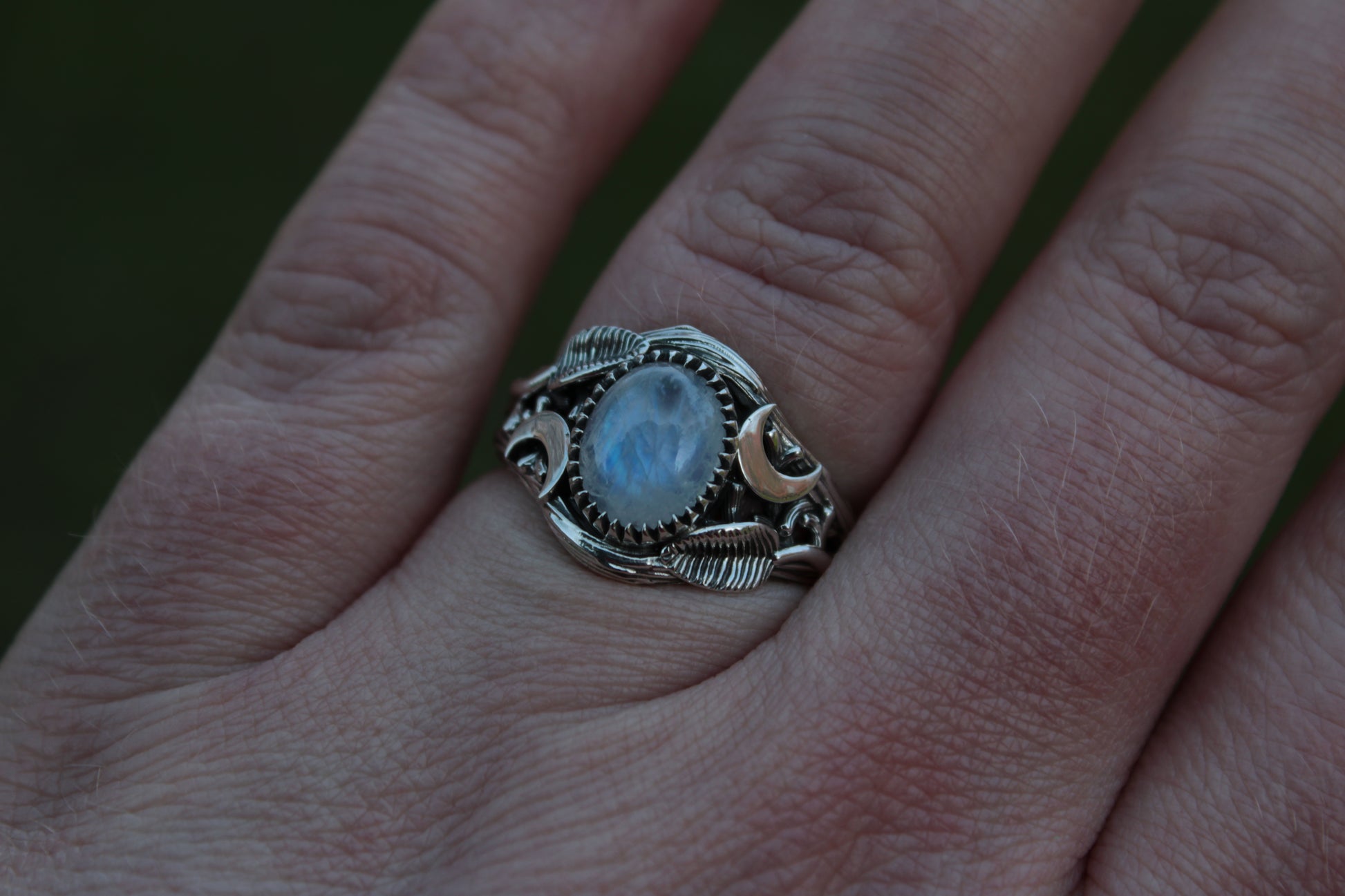 Witchlight Grove Ring - Moonstone Sterling Silver Ring - JF Fantasy Jewelry